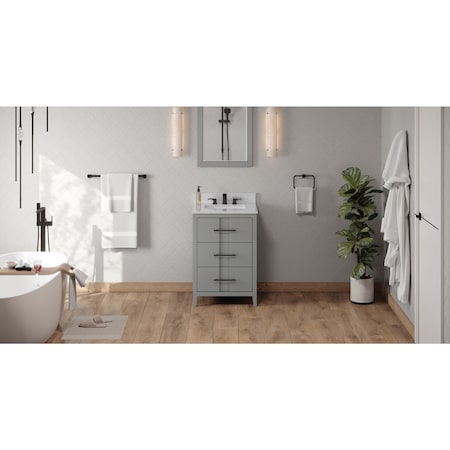 Jeffrey Alexander 24In. Grey Katara Vanity, White Carrara Marble Vanity Top, Undermount Rectangle Bowl VKITKAT24GRWCR